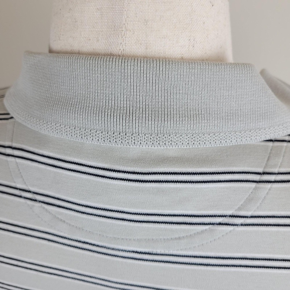 Vintage 90s Hathaway Polo Shirt Mens XXL grey Pima Cotton stripes 3 three button - Picture 14 of 16